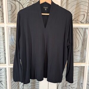 Talbots Woman Petites 2XP Black Long Sleeve V Neck Jersey Top